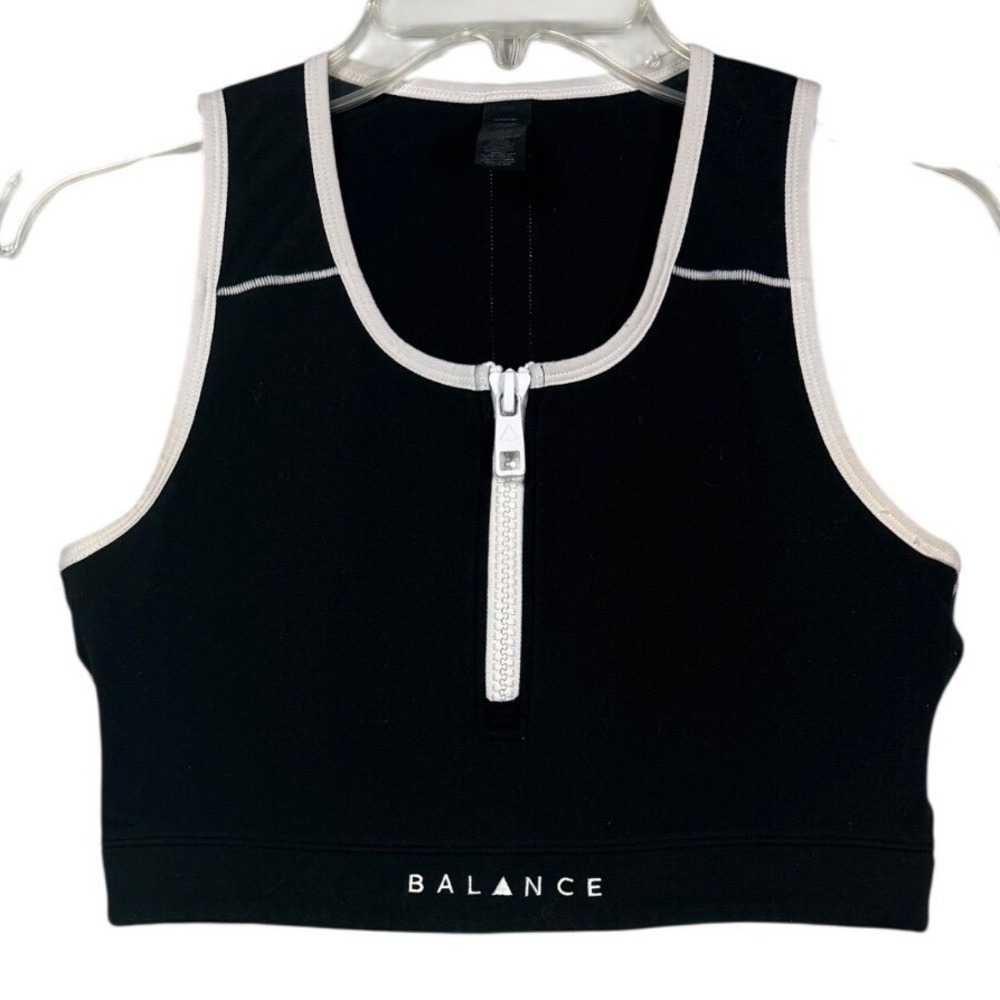 Balance Athletica Womens Black White Half Zip Sports Bra Size Medium Athleisure